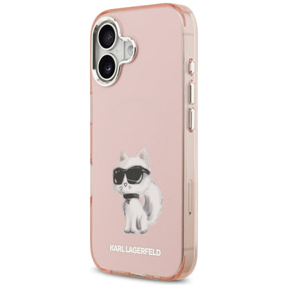 Étui MagSafe pour Apple iPhone 17, Karl Lagerfeld, IML Aquarelle Logo Choupette, Rose