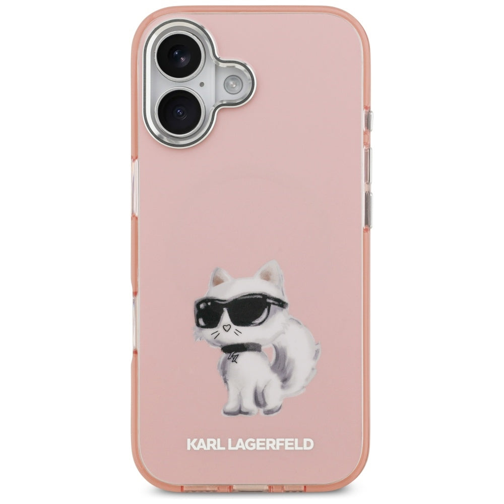 Étui MagSafe pour Apple iPhone 17, Karl Lagerfeld, IML Aquarelle Logo Choupette, Rose