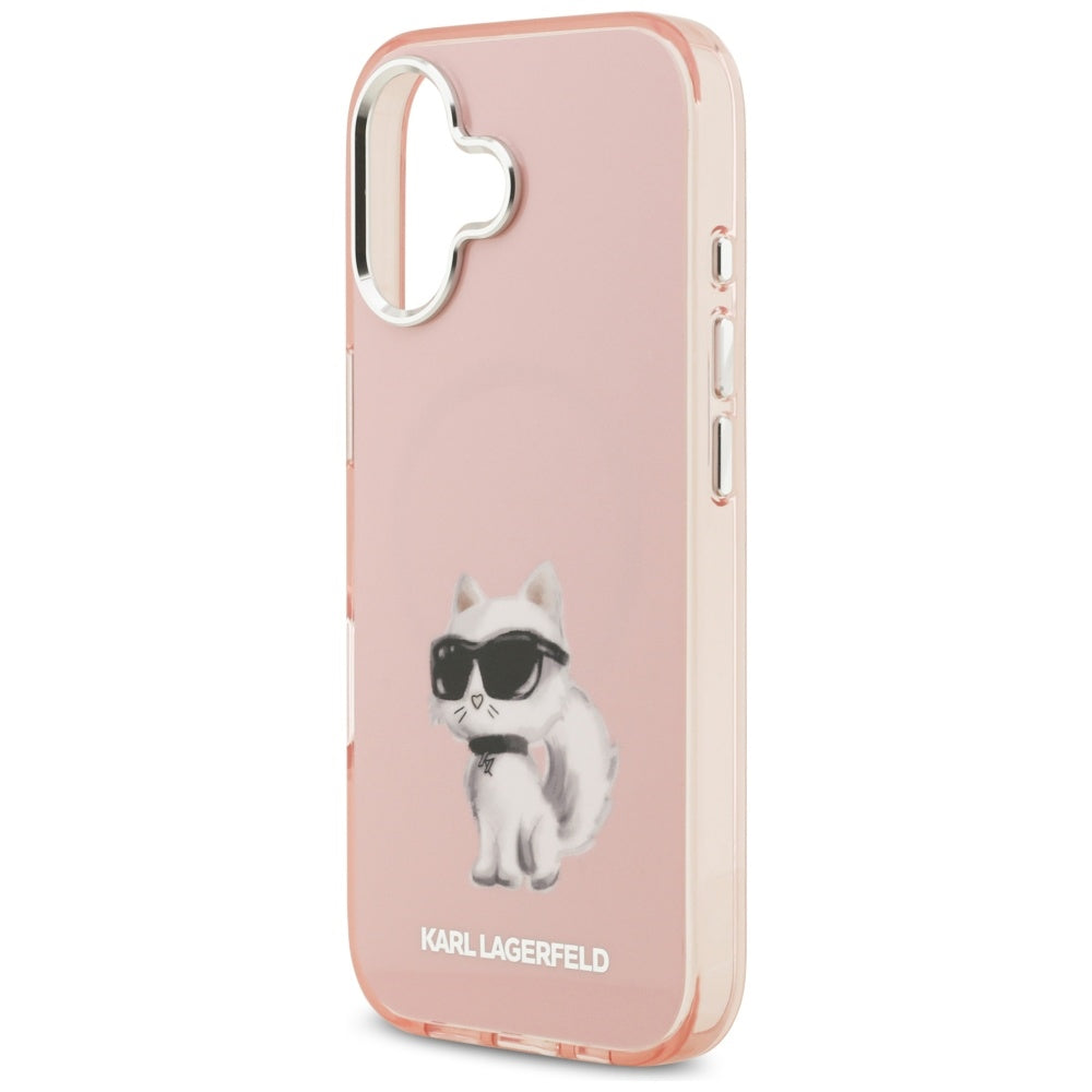 Étui MagSafe pour Apple iPhone 17, Karl Lagerfeld, IML Aquarelle Logo Choupette, Rose