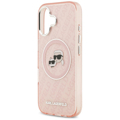 Étui MagSafe pour Apple iPhone 17, Karl Lagerfeld, IML Glitter Karl & Choupette's Heads, Rose