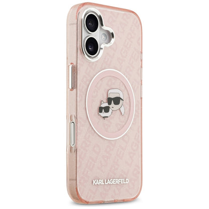 Étui MagSafe pour Apple iPhone 17, Karl Lagerfeld, IML Glitter Karl & Choupette's Heads, Rose