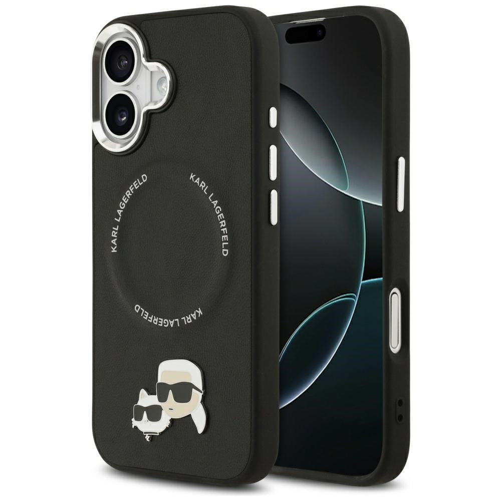 Coque MagSafe pour Apple iPhone 17, Karl Lagerfeld, Karl & Choupette Pins, Noire