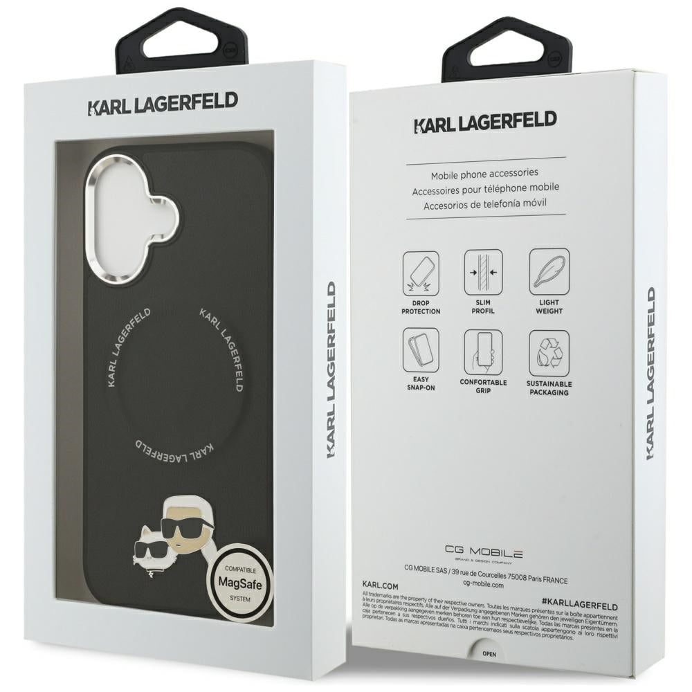 Coque MagSafe pour Apple iPhone 17, Karl Lagerfeld, Karl & Choupette Pins, Noire