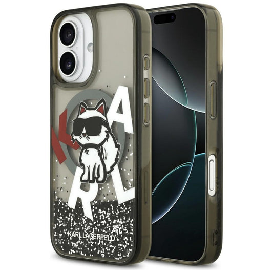 MagSafe Case for Apple iPhone 17, Karl Lagerfeld, Liquid Glitter Logo Choupette, Black