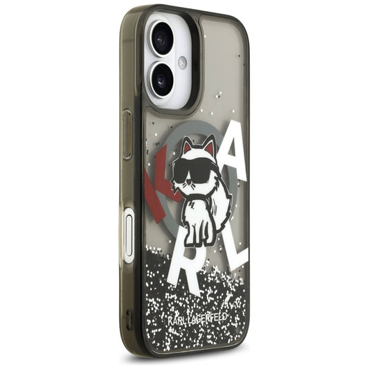 MagSafe Case for Apple iPhone 17, Karl Lagerfeld, Liquid Glitter Logo Choupette, Black