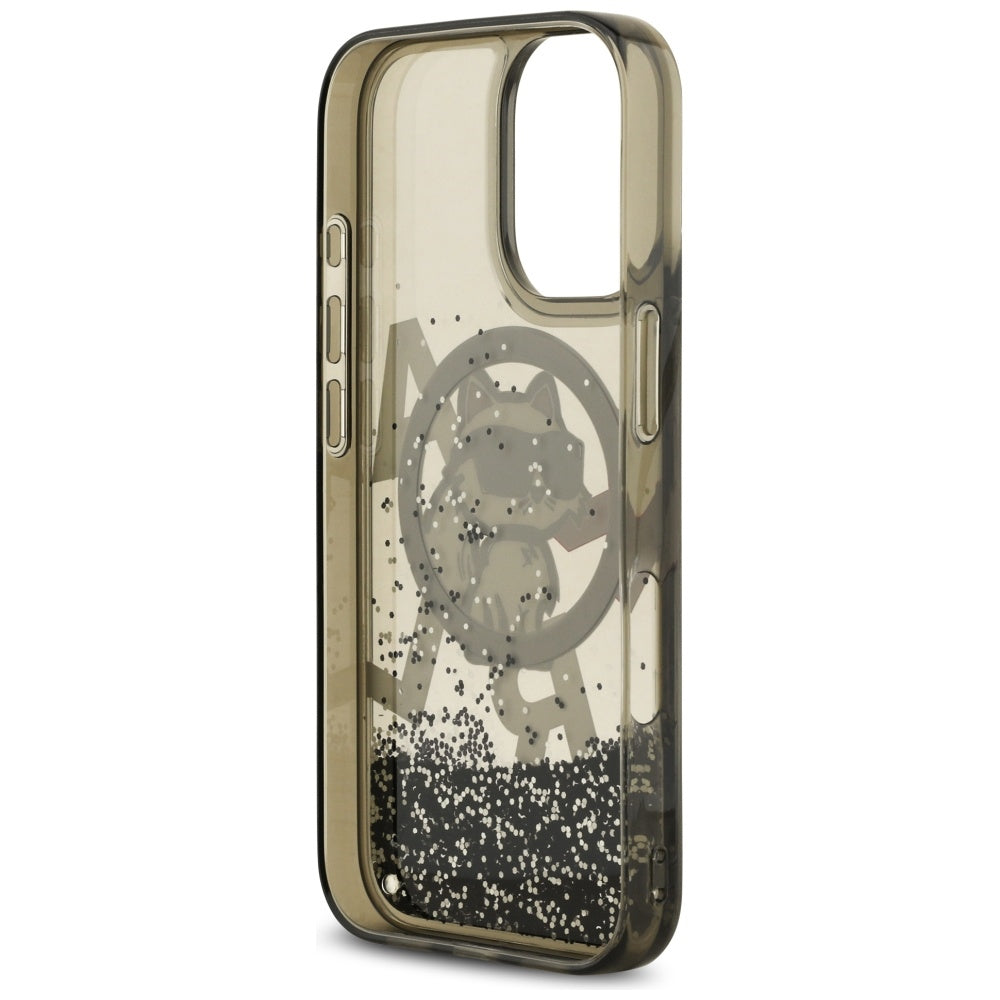 Coque MagSafe pour Apple iPhone 17, Karl Lagerfeld, Liquid Glitter Logo Choupette, Noire