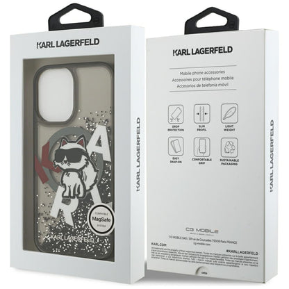 Coque MagSafe pour Apple iPhone 17, Karl Lagerfeld, Liquid Glitter Logo Choupette, Noire