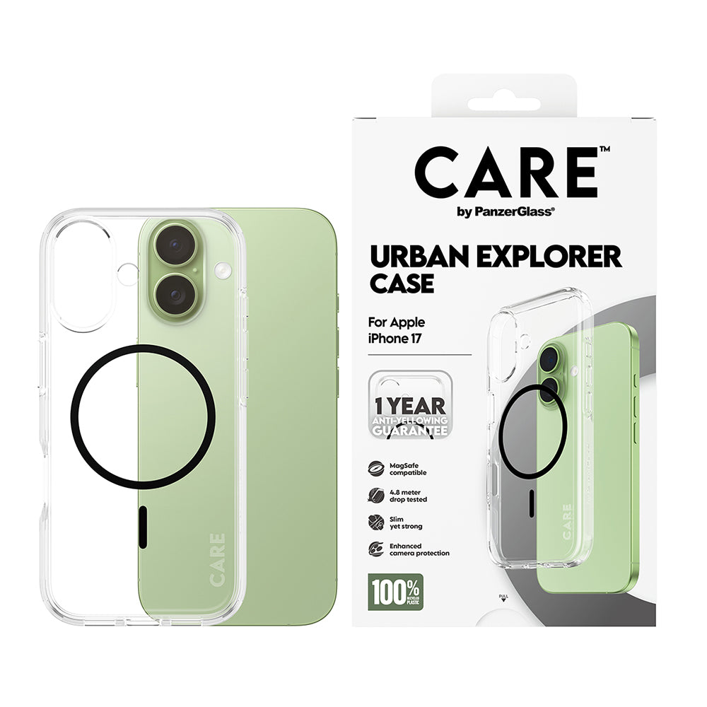 Coque MagSafe pour Apple iPhone 17, PanzerGlass, Care Urban Explorer, Transparent Noir