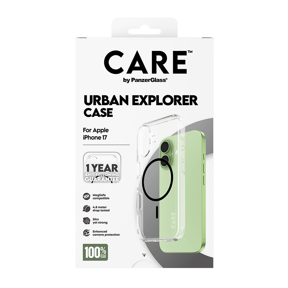 Coque MagSafe pour Apple iPhone 17, PanzerGlass, Care Urban Explorer, Transparent Noir