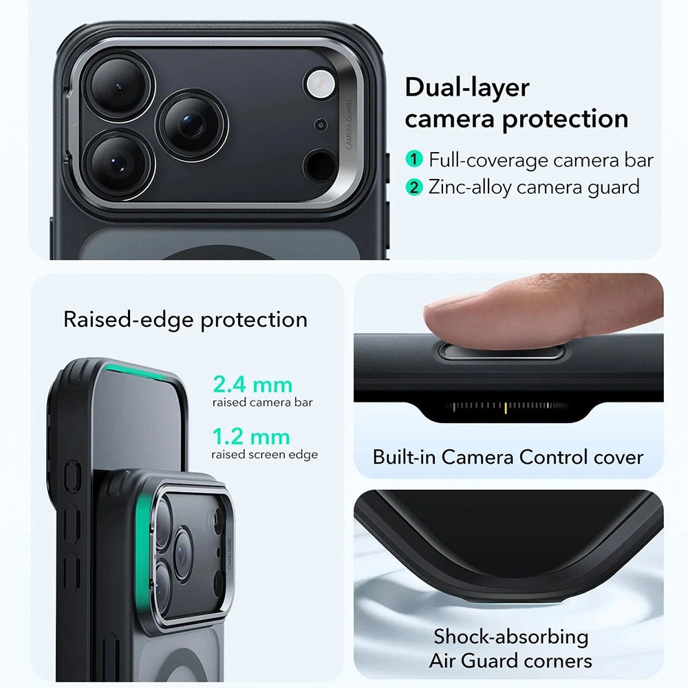 Étui MagSafe pour Apple iPhone 17 Pro, ESR, Classic Hybrid Kickstand, Noir Satiné
