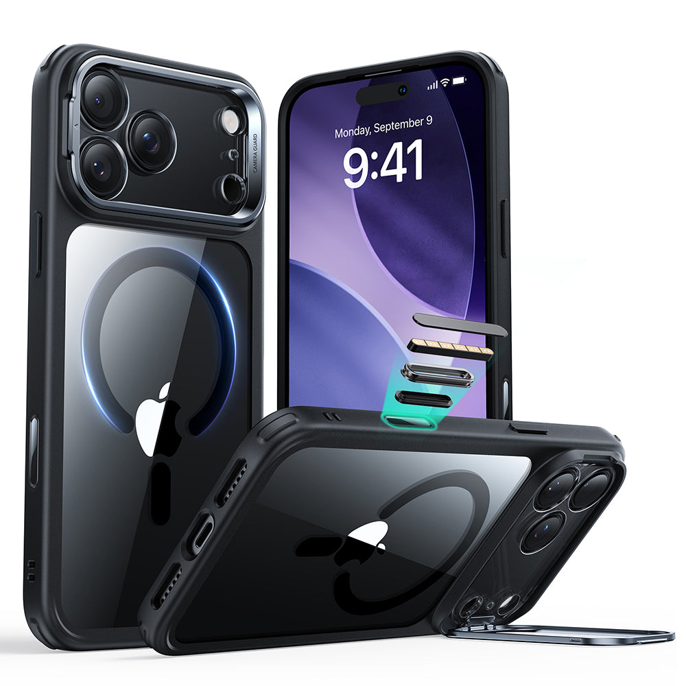 MagSafe Hülle für Apple iPhone 17 Pro, ESR, Classic Hybrid Kickstand, Schwarz Transparent