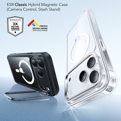 MagSafe Hülle für Apple iPhone 17 Pro, ESR, Classic Hybrid Kickstand, Schwarz Transparent