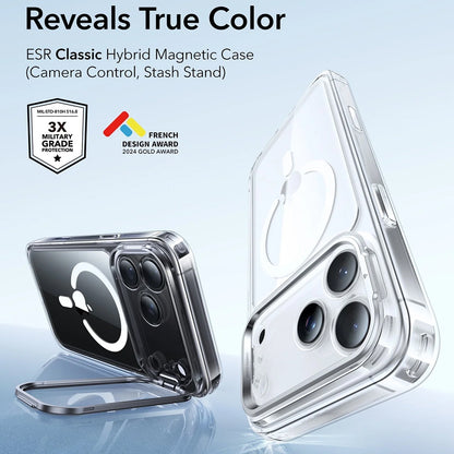 Coque MagSafe pour Apple iPhone 17 Pro, ESR, Classic Hybrid Kickstand, Transparente