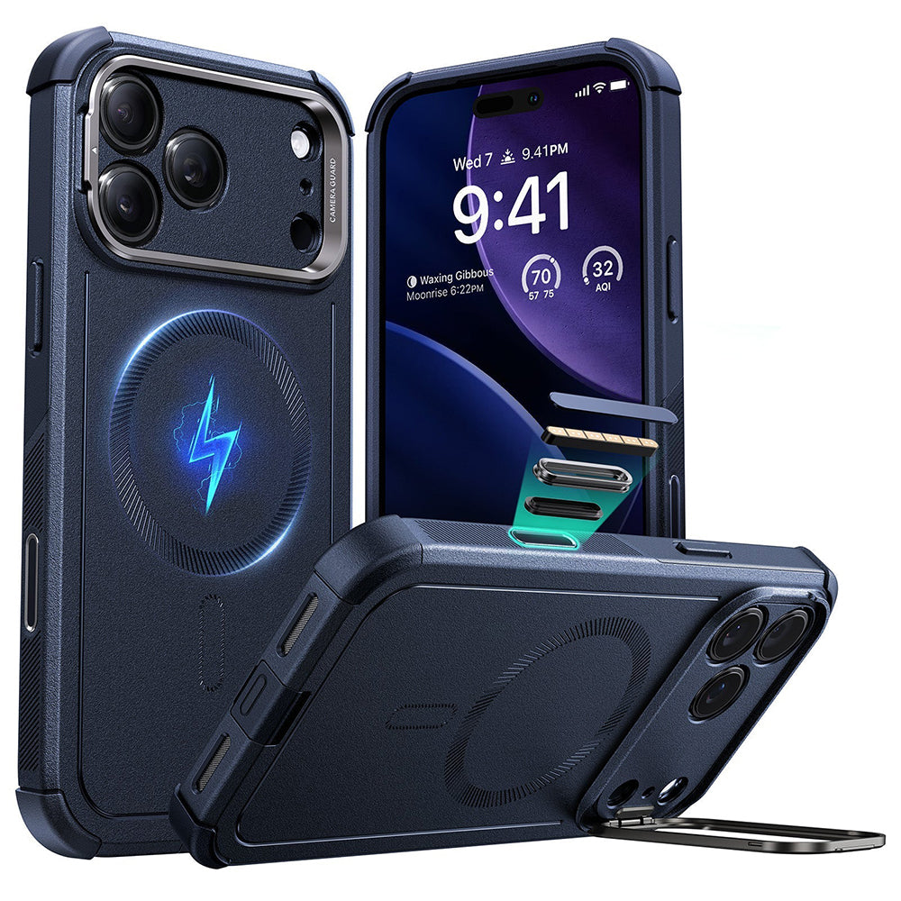 Coque MagSafe pour Apple iPhone 17 Pro, ESR, Cyber Armor Kickstand, Bleue
