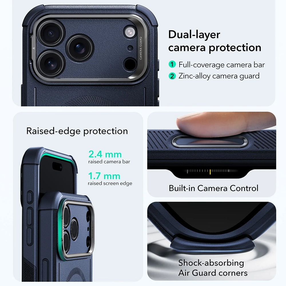 Coque MagSafe pour Apple iPhone 17 Pro, ESR, Cyber Armor Kickstand, Bleue