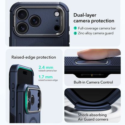 Coque MagSafe pour Apple iPhone 17 Pro, ESR, Cyber Armor Kickstand, Bleue