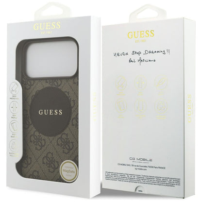 MagSafe hoesje voor Apple iPhone 17 Pro, Guess, 4G Circle Classic Logo, Bruin