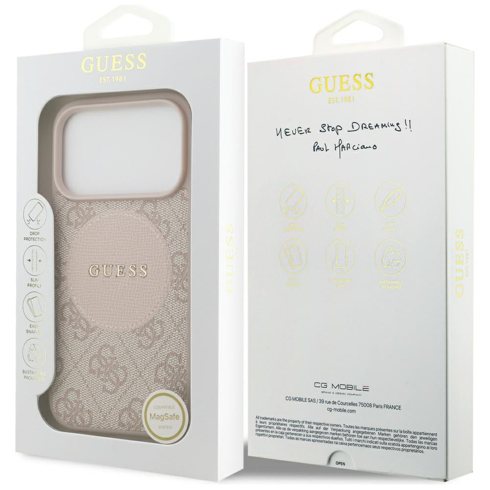 MagSafe hoesje voor Apple iPhone 17 Pro, Guess, 4G Circle Classic Logo, Roze