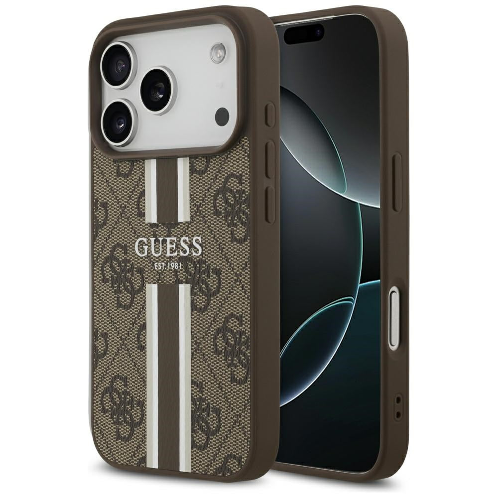 Étui MagSafe pour Apple iPhone 17 Pro, Guess, 4G Printed Stripes, Marron