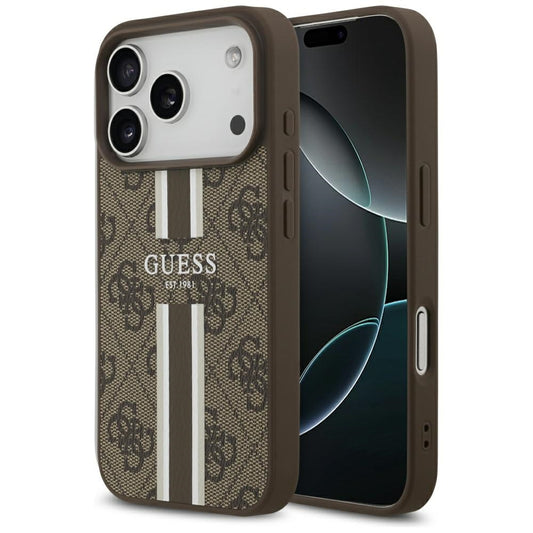 Étui MagSafe pour Apple iPhone 17 Pro, Guess, 4G Printed Stripes, Marron