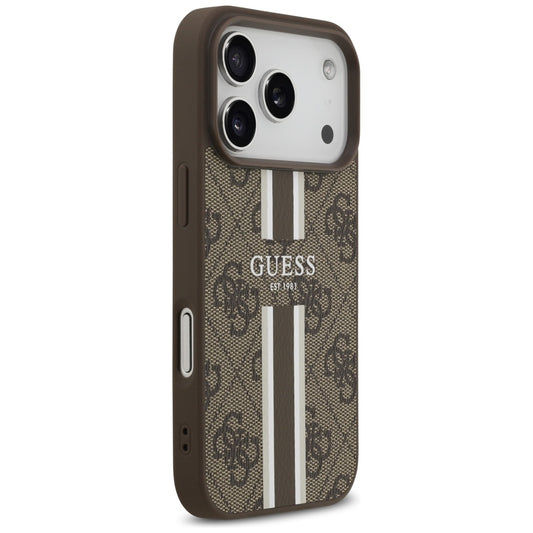 MagSafe hoesje voor Apple iPhone 17 Pro, Guess, 4G Printed Stripes, Bruin