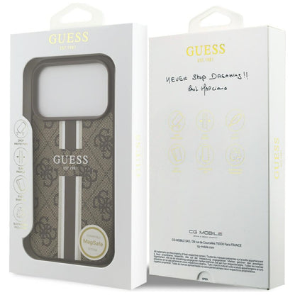 Étui MagSafe pour Apple iPhone 17 Pro, Guess, 4G Printed Stripes, Marron
