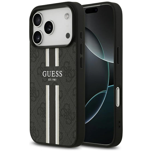 Housse MagSafe pour Apple iPhone 17 Pro, Guess, 4G Printed Stripes, Noire