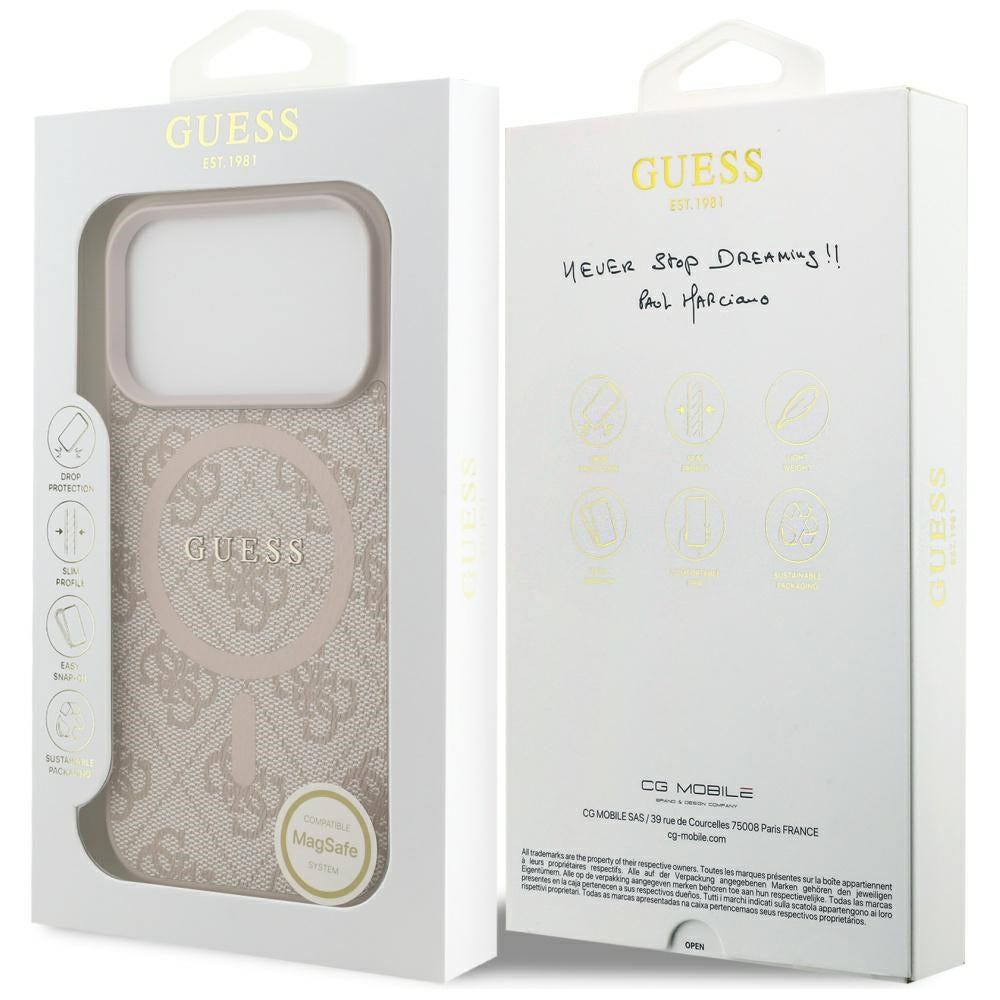 MagSafe hoesje voor Apple iPhone 17 Pro, Guess, 4G Ring Classic Logo, Roze