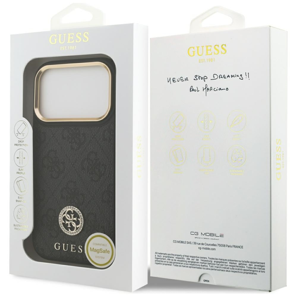 MagSafe Hülle für Apple iPhone 17 Pro, Guess, 4G Strass Logo, Schwarz