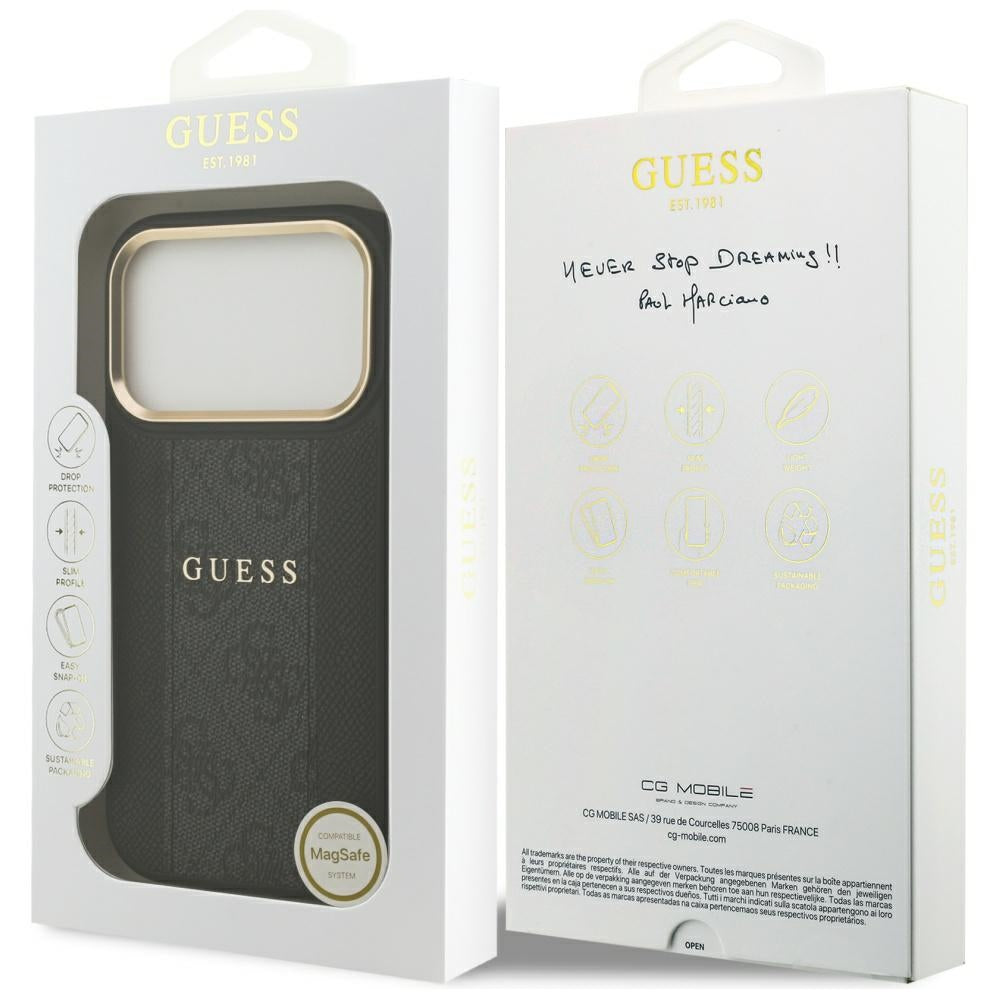 MagSafe hoesje voor Apple iPhone 17 Pro, Guess, 4G Stripe, Zwart