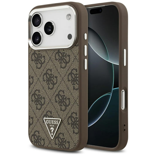 Coque MagSafe pour Apple iPhone 17 Pro, Guess, Logo Triangle 4G, Marron Argenté