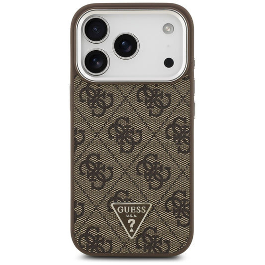 Coque MagSafe pour Apple iPhone 17 Pro, Guess, Logo Triangle 4G, Marron Argenté
