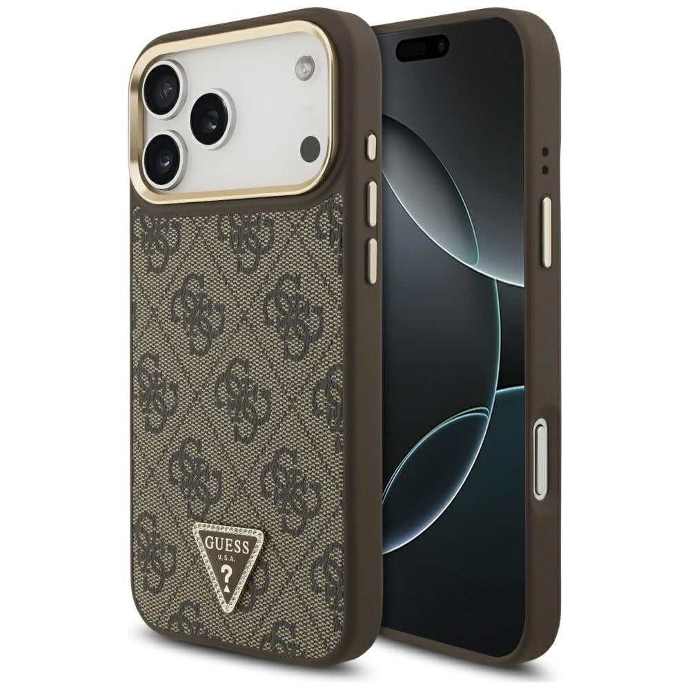 MagSafe hoesje voor Apple iPhone 17 Pro, Guess, 4G Triangle Logo, Goudbruin