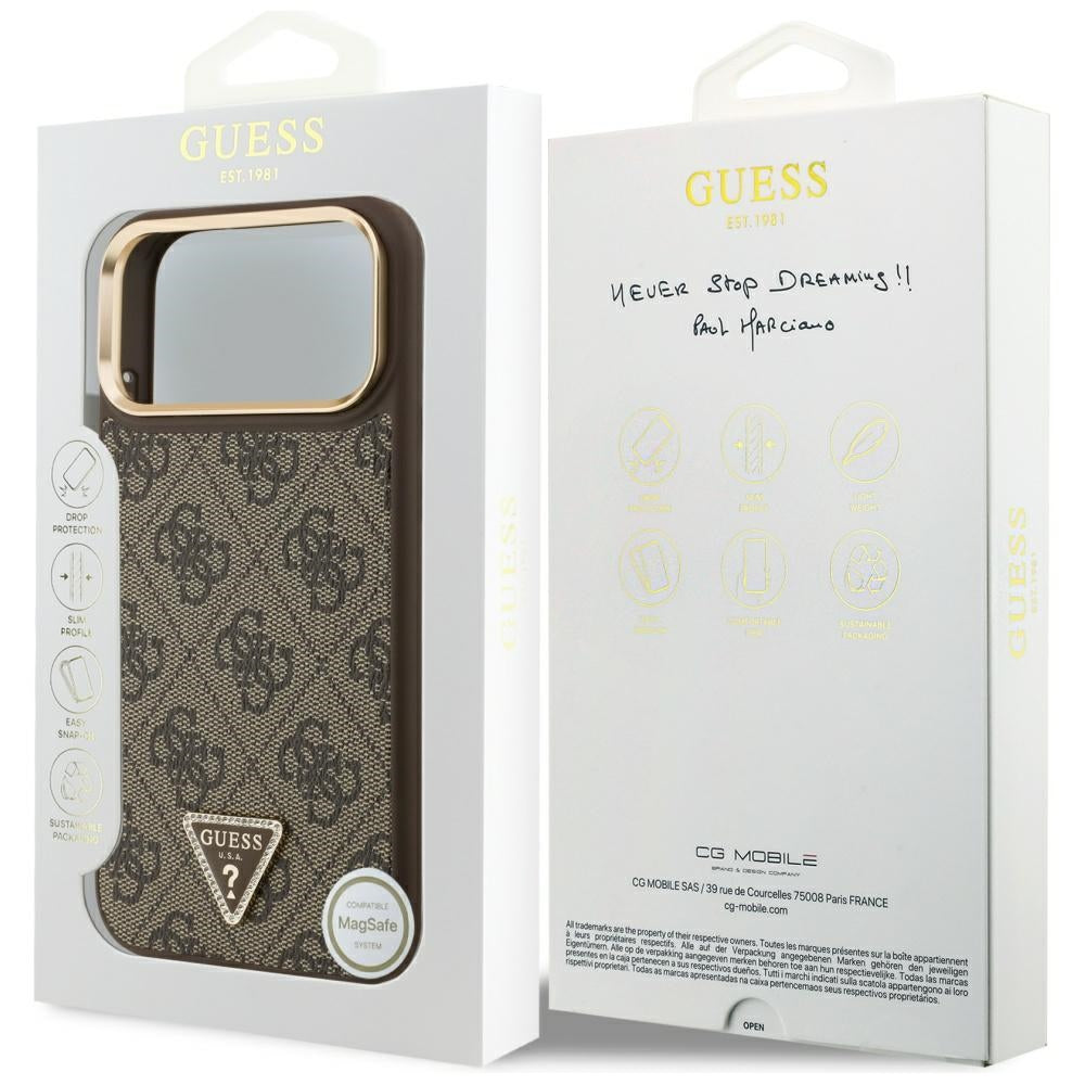 MagSafe hoesje voor Apple iPhone 17 Pro, Guess, 4G Triangle Logo, Goudbruin
