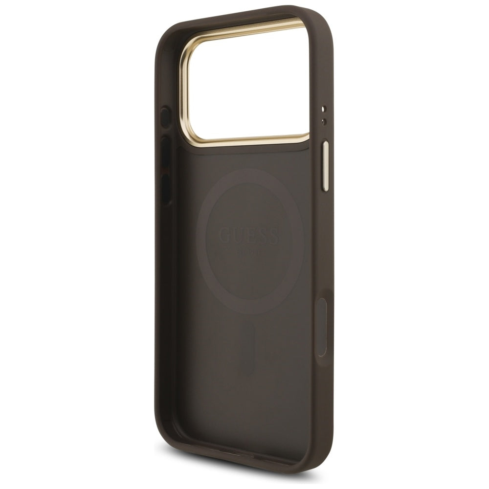 MagSafe hoesje voor Apple iPhone 17 Pro, Guess, 4G Triangle Logo, Goudbruin