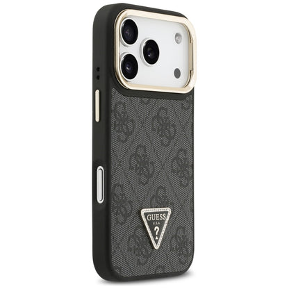 Coque MagSafe pour Apple iPhone 17 Pro, Guess, Logo Triangle 4G avec Support Caméra, Noir Doré