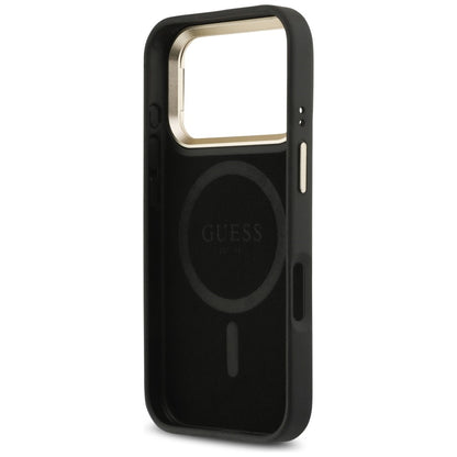 Coque MagSafe pour Apple iPhone 17 Pro, Guess, Logo Triangle 4G avec Support Caméra, Noir Doré