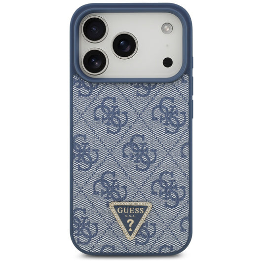 MagSafe hoesje voor Apple iPhone 17 Pro, Guess, 4G Triangle Strass, Blauw