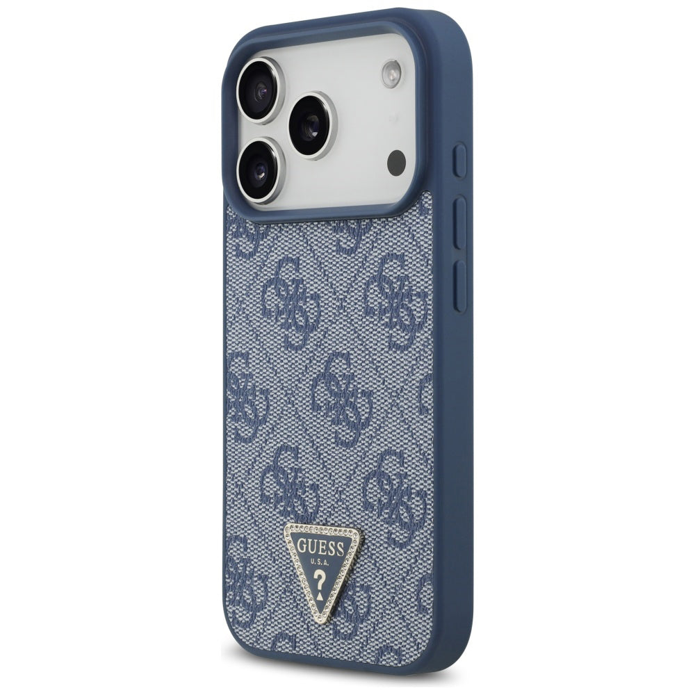 MagSafe Hülle für Apple iPhone 17 Pro, Guess, 4G Triangle Strass, Blau