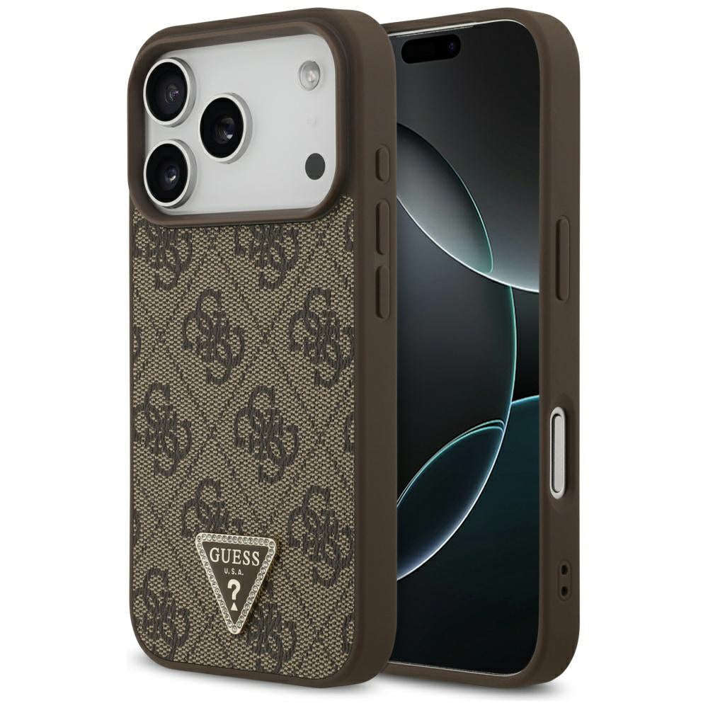 MagSafe hoesje voor Apple iPhone 17 Pro, Guess, 4G Triangle Strass, Bruin