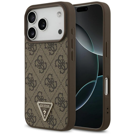 MagSafe hoesje voor Apple iPhone 17 Pro, Guess, 4G Triangle Strass, Bruin