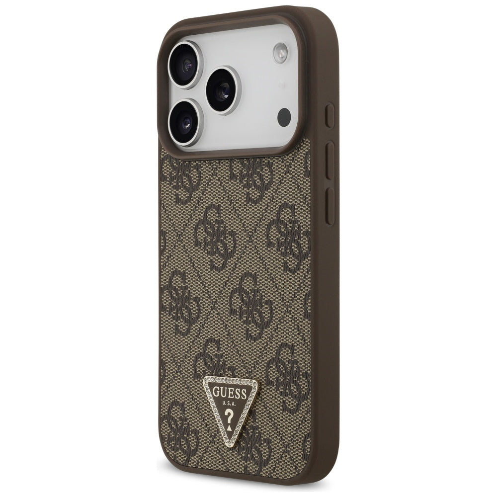 MagSafe hoesje voor Apple iPhone 17 Pro, Guess, 4G Triangle Strass, Bruin