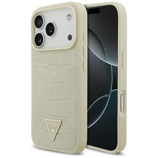 MagSafe hoesje voor Apple iPhone 17 Pro, Guess, Croco Triangle Logo, Goud