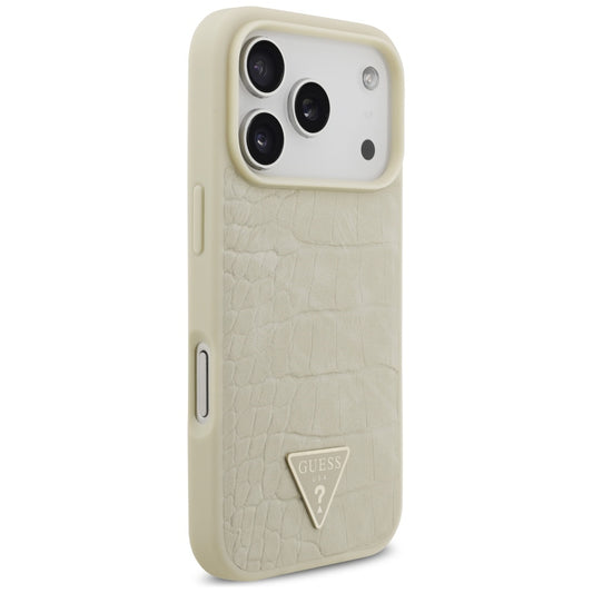 MagSafe hoesje voor Apple iPhone 17 Pro, Guess, Croco Triangle Logo, Goud