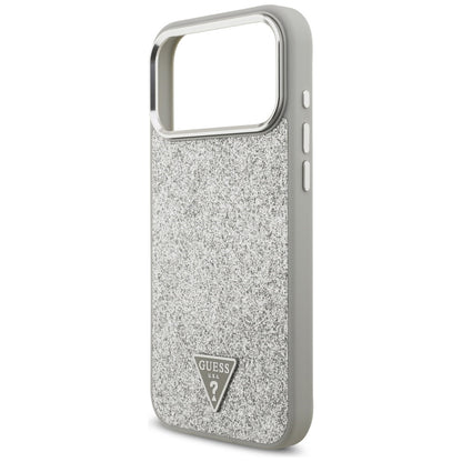 MagSafe Case for Apple iPhone 17 Pro, Guess, Glitter Triangle Logo, Silver