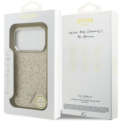 MagSafe hoesje voor Apple iPhone 17 Pro, Guess, Glitter Triangle Logo, Goud