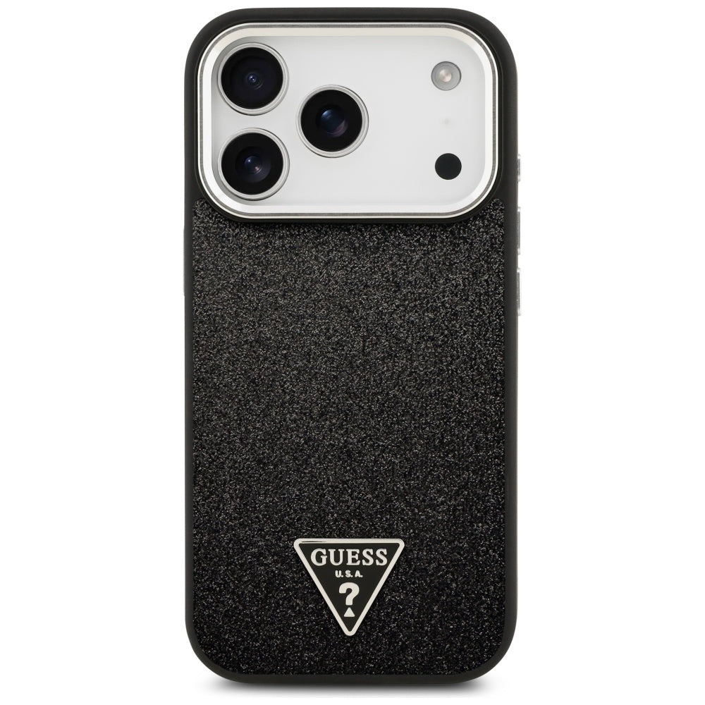 MagSafe Case for Apple iPhone 17 Pro, Guess, Glitter Triangle Logo, Black