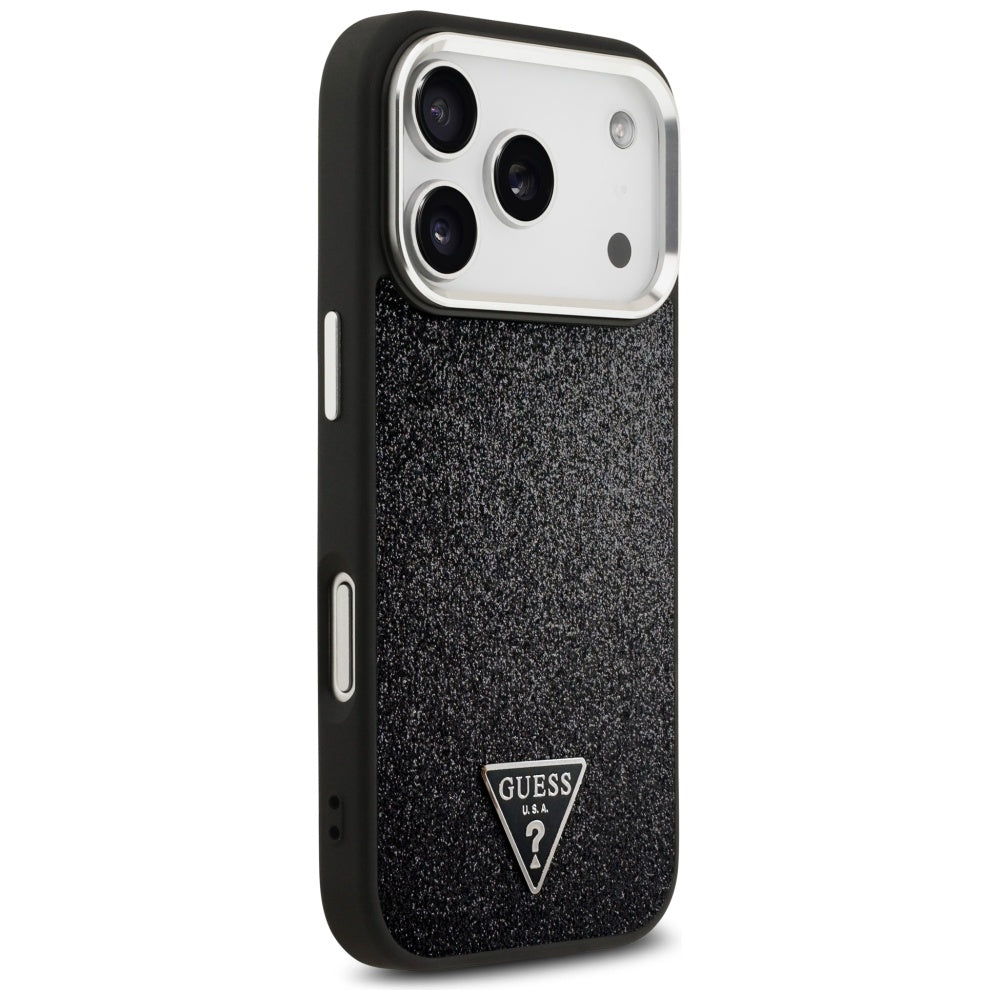 MagSafe Case for Apple iPhone 17 Pro, Guess, Glitter Triangle Logo, Black