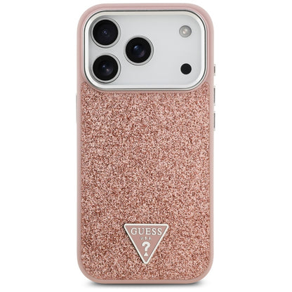 Étui MagSafe pour Apple iPhone 17 Pro, Guess, Logo Triangle Pailleté, Rose