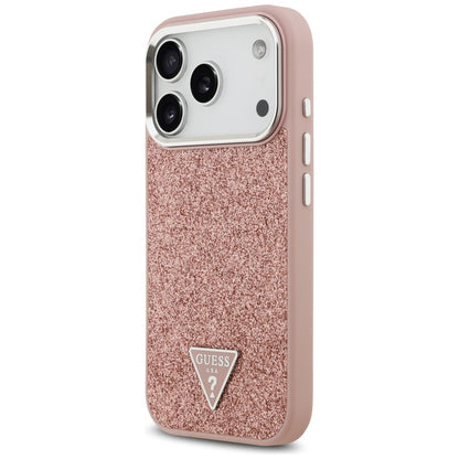 Étui MagSafe pour Apple iPhone 17 Pro, Guess, Logo Triangle Pailleté, Rose